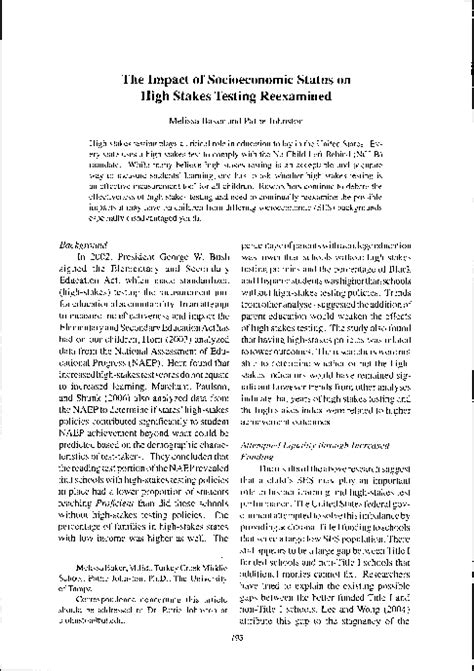 the impact of socioeconomic status on high stakes testing reexamined|Is High.